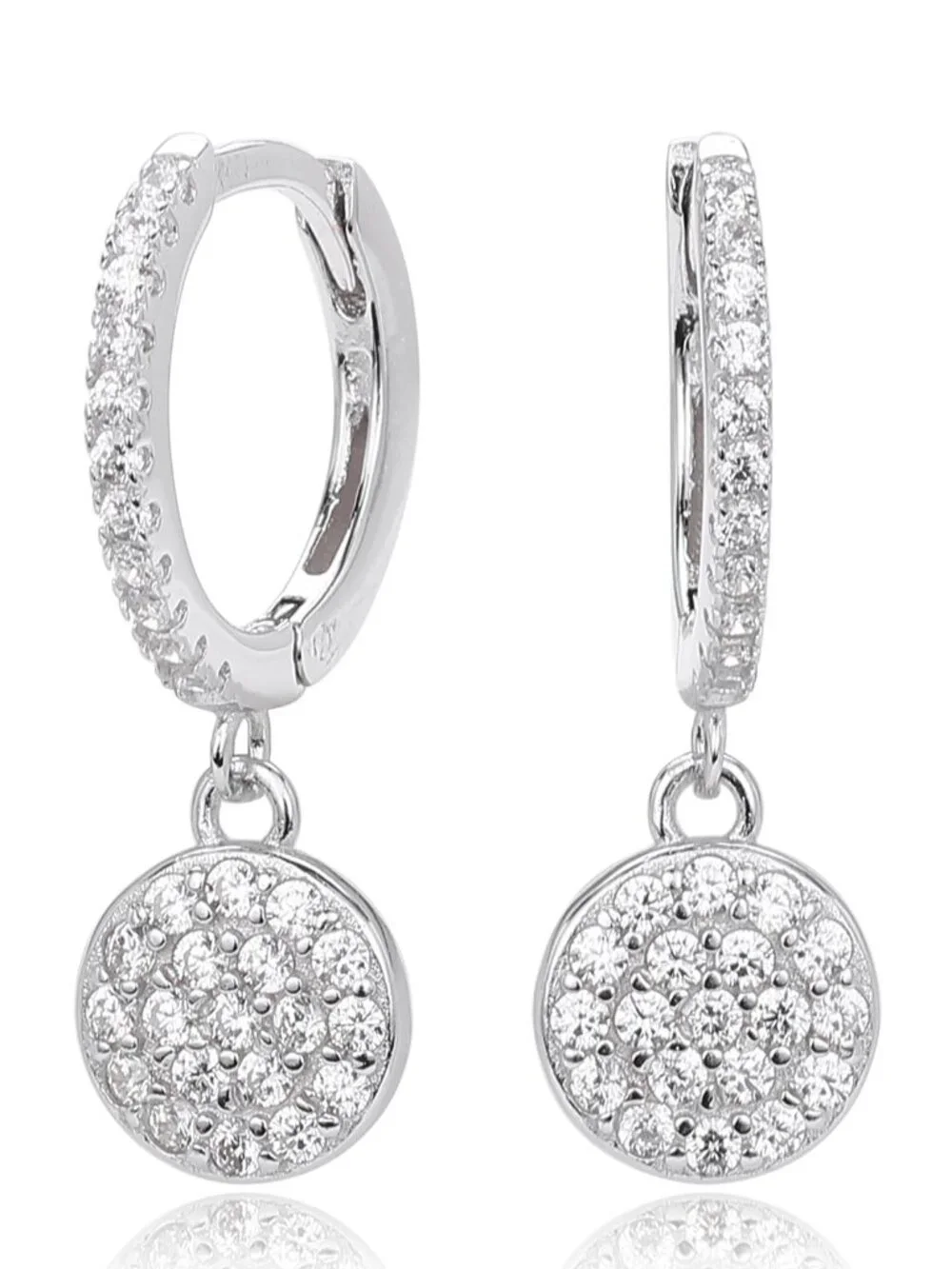Sterling Silver Crystal Drop Earrings - White Gold Plated - Picture 4 of 11